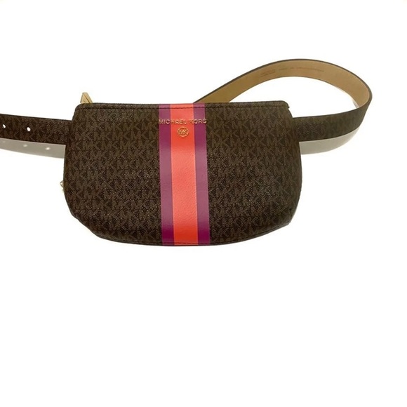 MICHAEL KORS MK Jet Logo Striped Brown Purple & Orange Belt Bag NWT - Picture 2 of 12